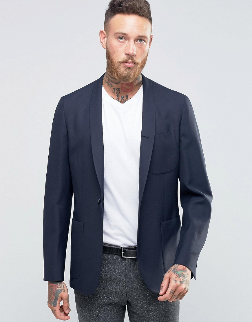 Hart Hollywood by Nick Hart Slim Unlined Blazer With Shawl Collar - Navy