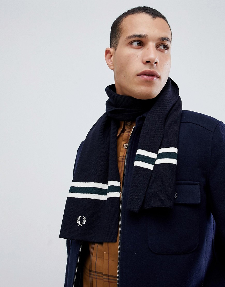 Fred Perry merino logo wool scarf in navy