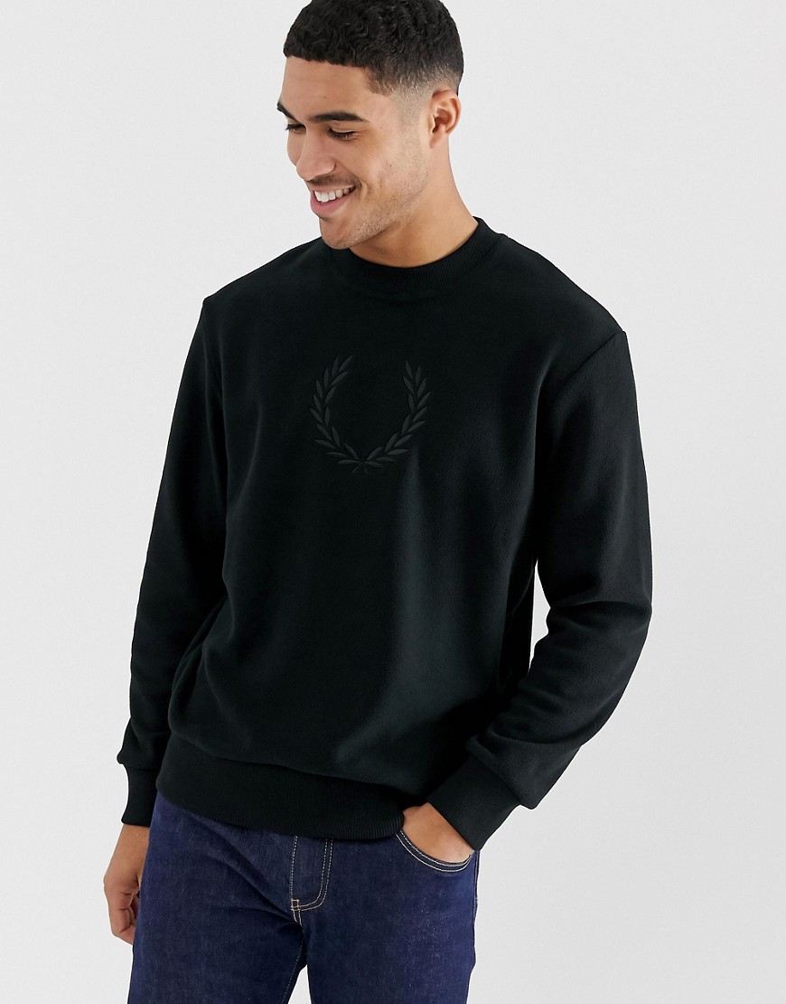 Fred Perry embroidered fleece sweatshirt in black