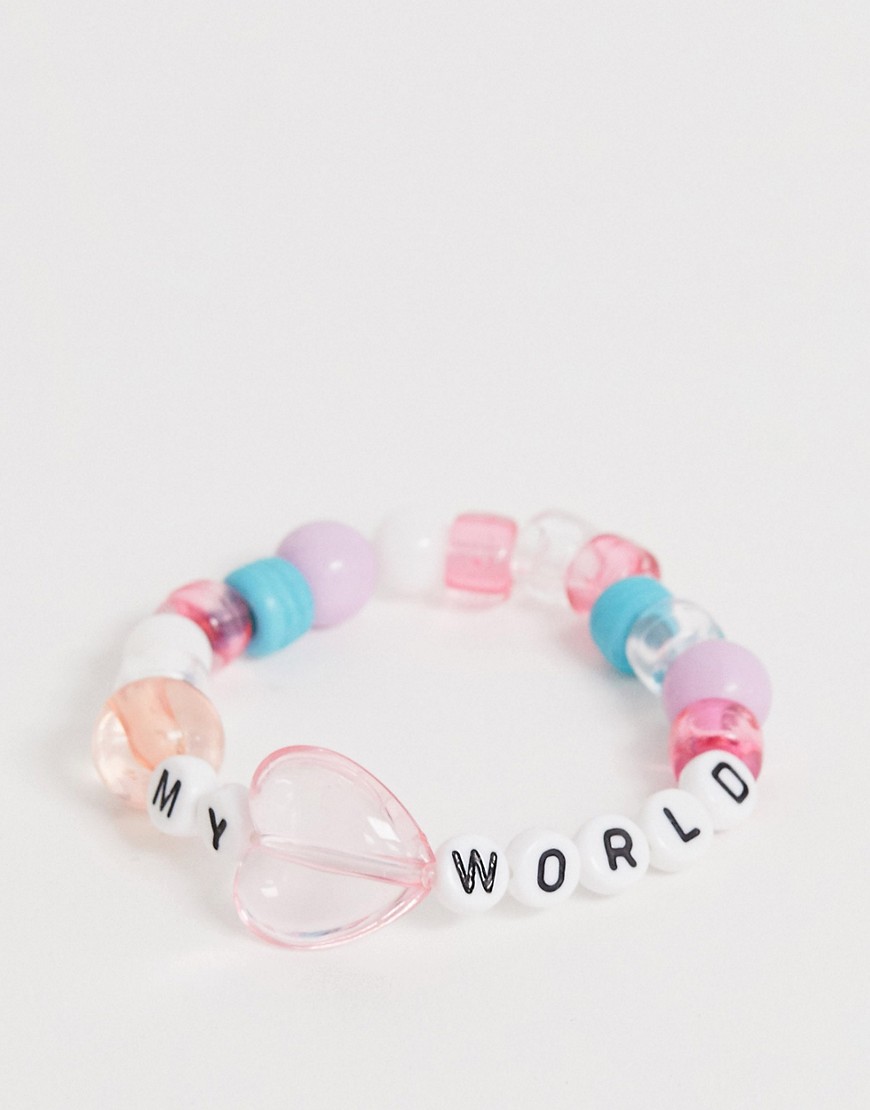Asos Design Stretch Bracelet With Letter Plastic Beads - Multi