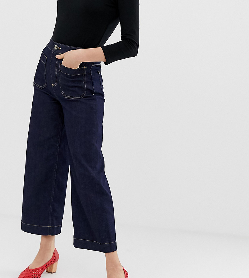 Warehouse wide cut jeans with patch pockets in dark wash