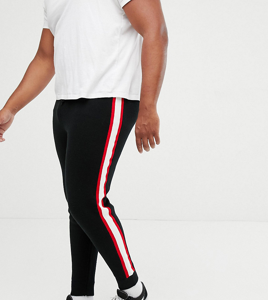 ASOS DESIGN Plus knitted joggers with side stripe in black