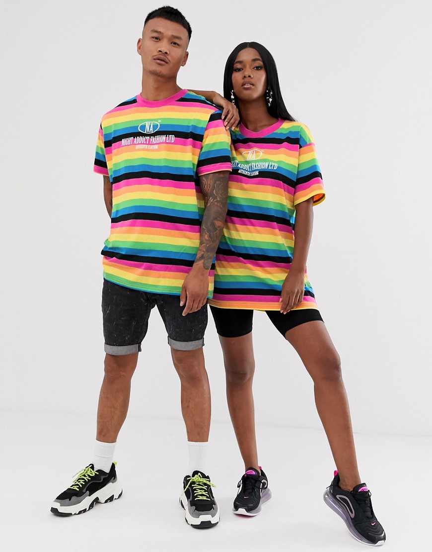 Night Addict unisex oversized t-shirt in rainbow stripe