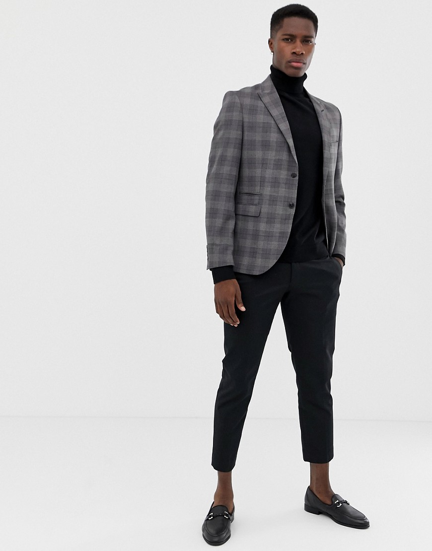 Jack & Jones Premium Suit Jacket In Slim Fit Grey Check