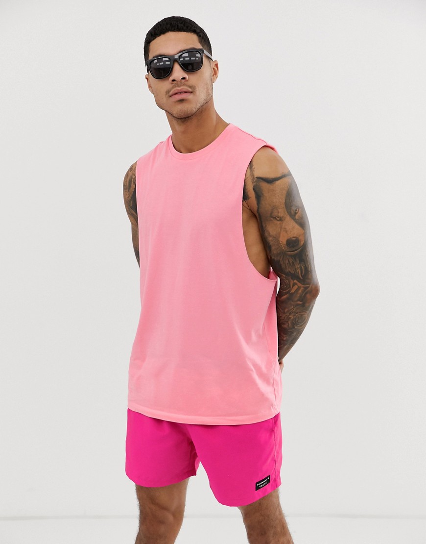ASOS DESIGN organic relaxed sleeveless t-shirt with dropped armhole in pink