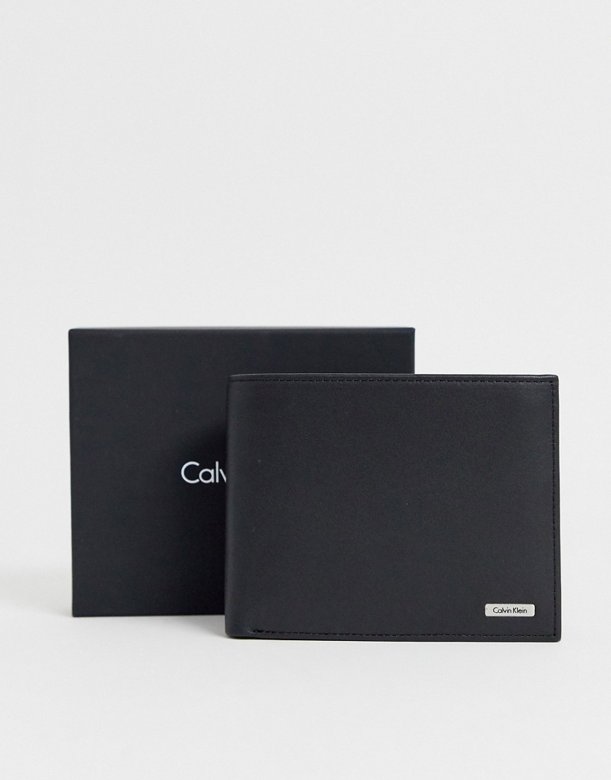Calvin Klein rail coin & pass billfold leather wallet in black