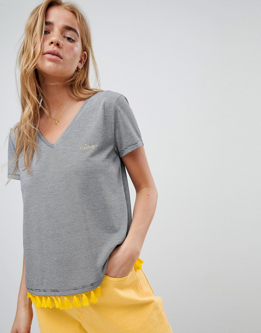 Nocozo Crop T-Shirt in Stripe with Contrast Fringing
