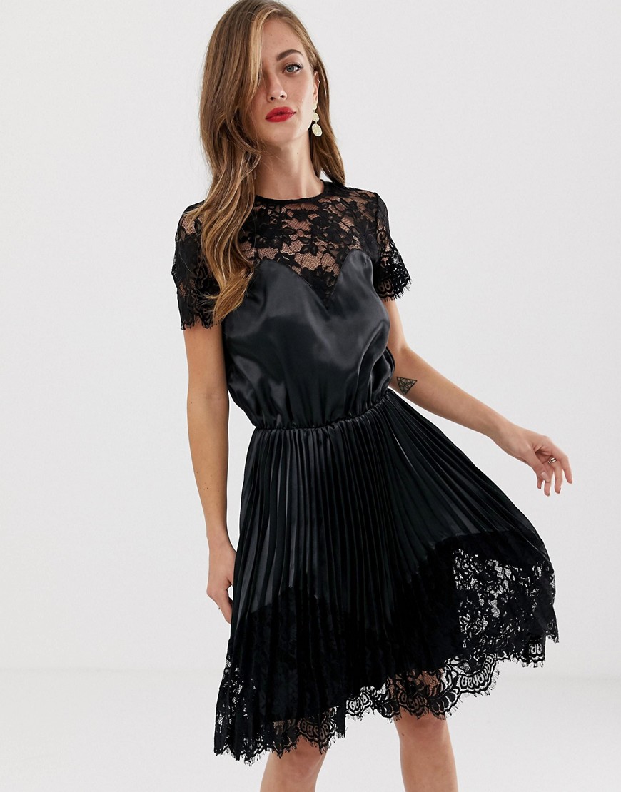 Y.a.s. Satin Dress With Lace Detail-black