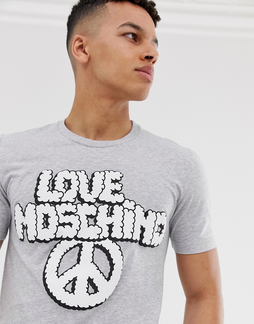 Love Moschino t-shirt with peace logo in grey