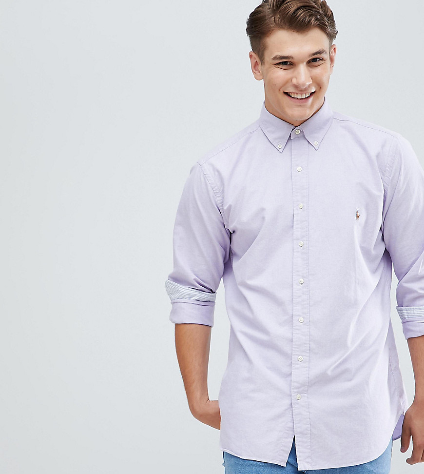 Polo Ralph Lauren Big & Tall Button Down Collar Oxford Shirt Player Logo in Lilac - Grape/white