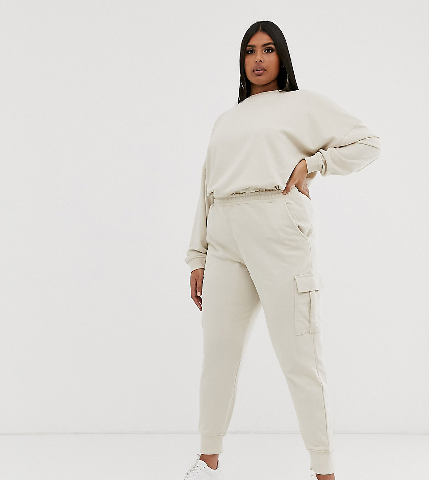 Missguided plus joggers with cargo pockets in beige