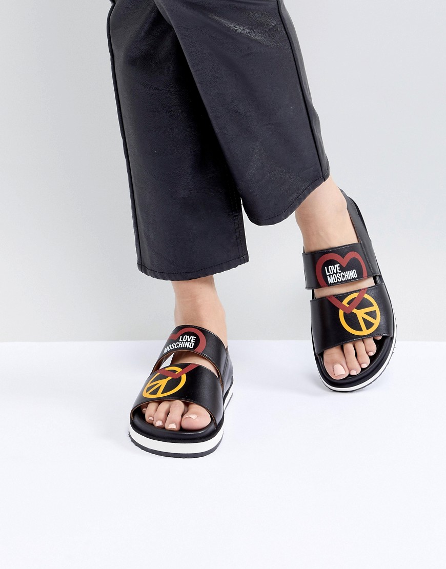 Love Moschino Flat Logo Sandal - Black