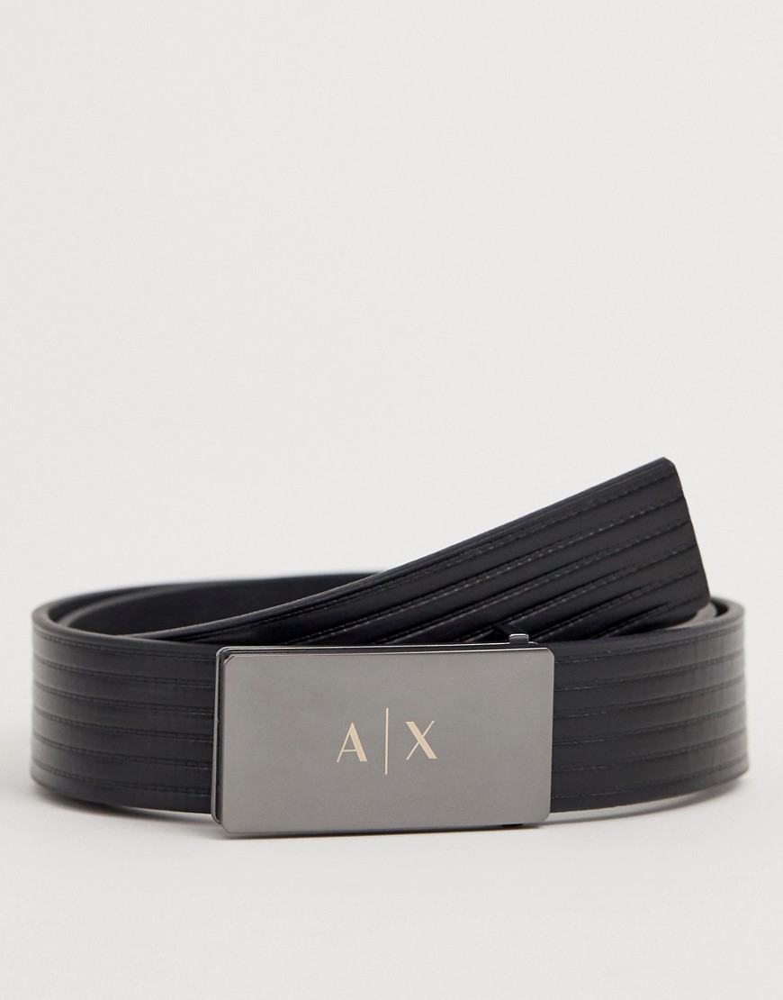 Armani Exchange leather logo buckle belt in black