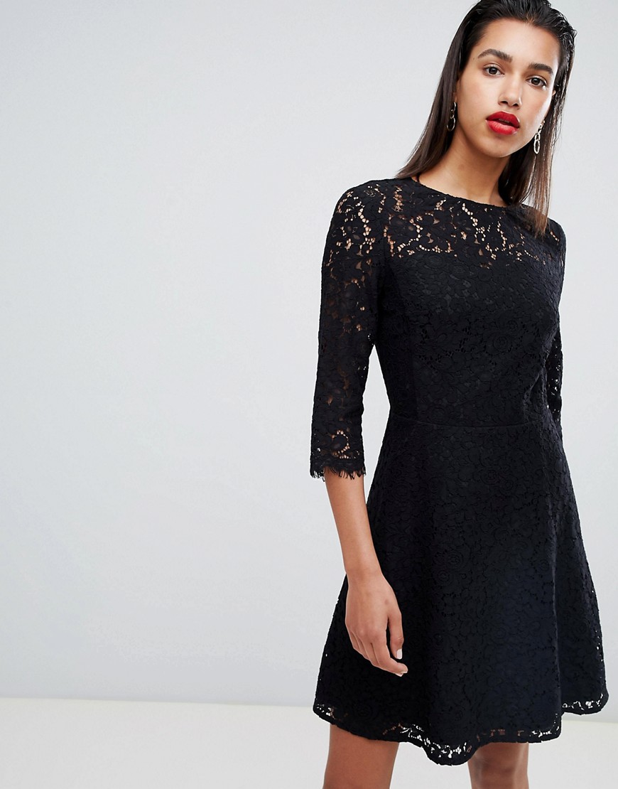 Morgan all over lace skater prom dress in black