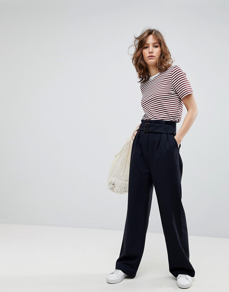 Selected Femme High Waisted Belted Trousers - Navy