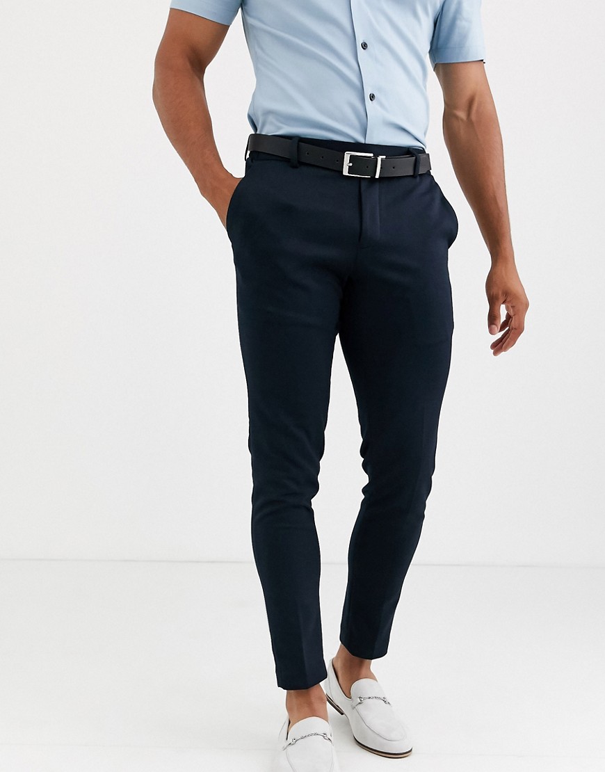 Only & Sons slim fit elastic waist smart trousers in navy