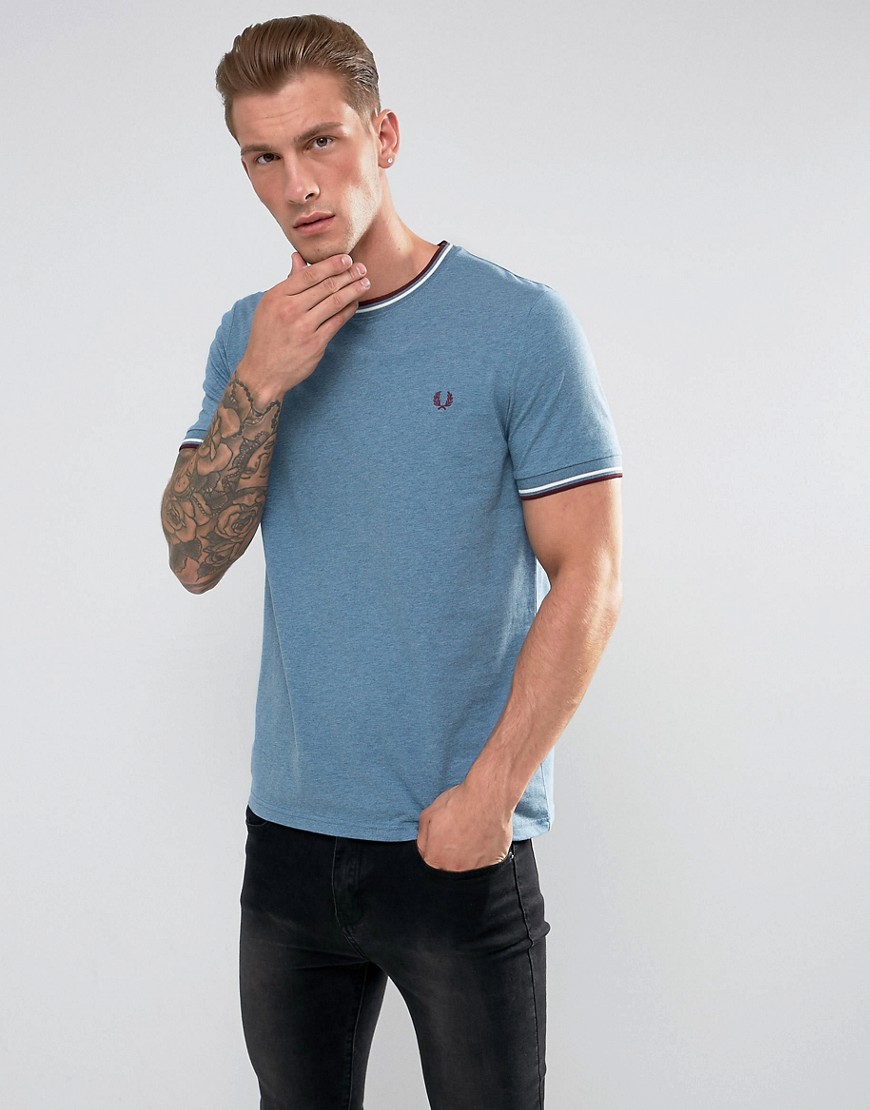 Fred Perry Slim Fit Crew Neck Twin Tipped T-shirt Blue