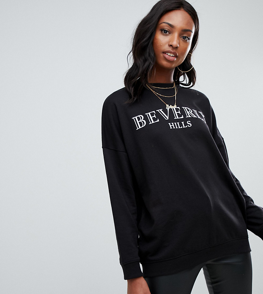 Missguided Tall Beverly Hills slogan sweat in black