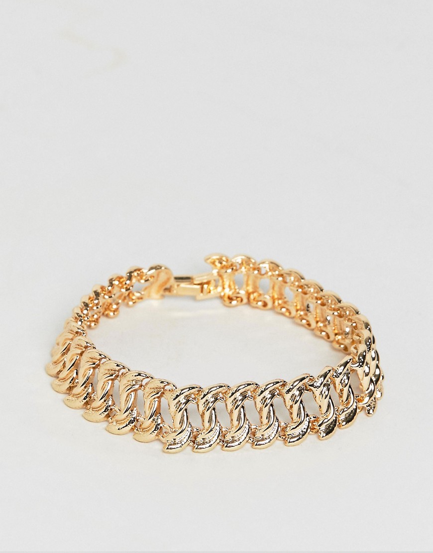 Asos Design Chunky Vintage Style Chain Bracelet In Gold Tone - Gold