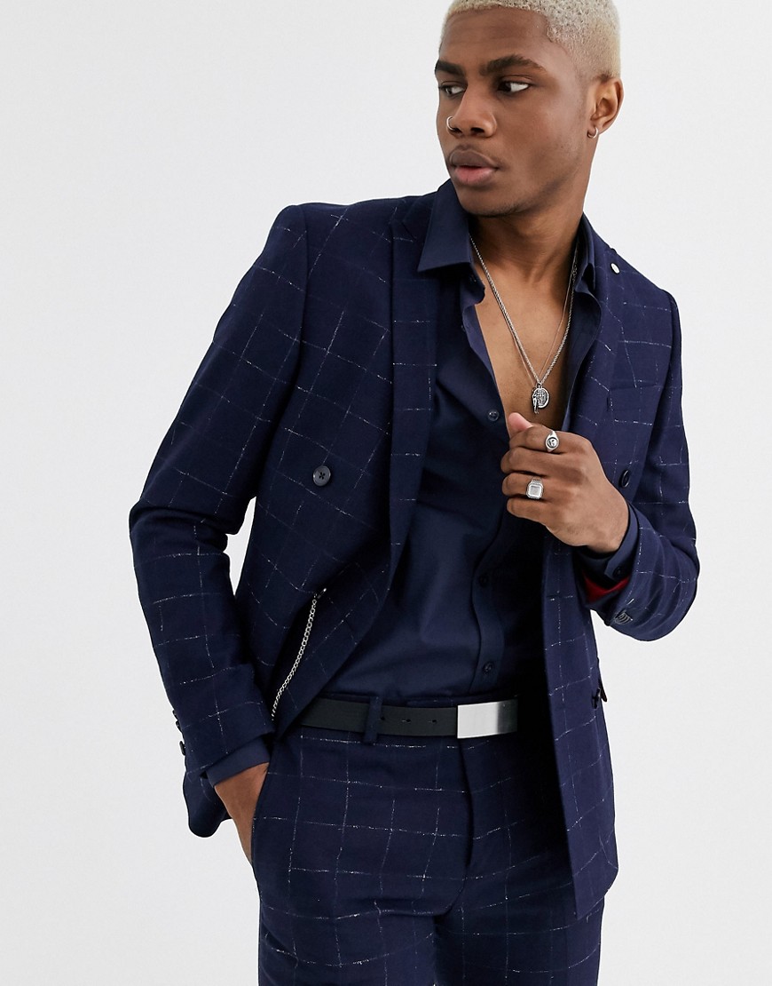 Twisted Tailor super skinny double breasted suit jacket in check