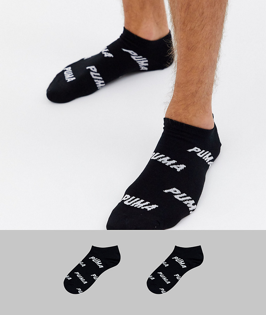 Puma 2 pack logo trainer socks in black