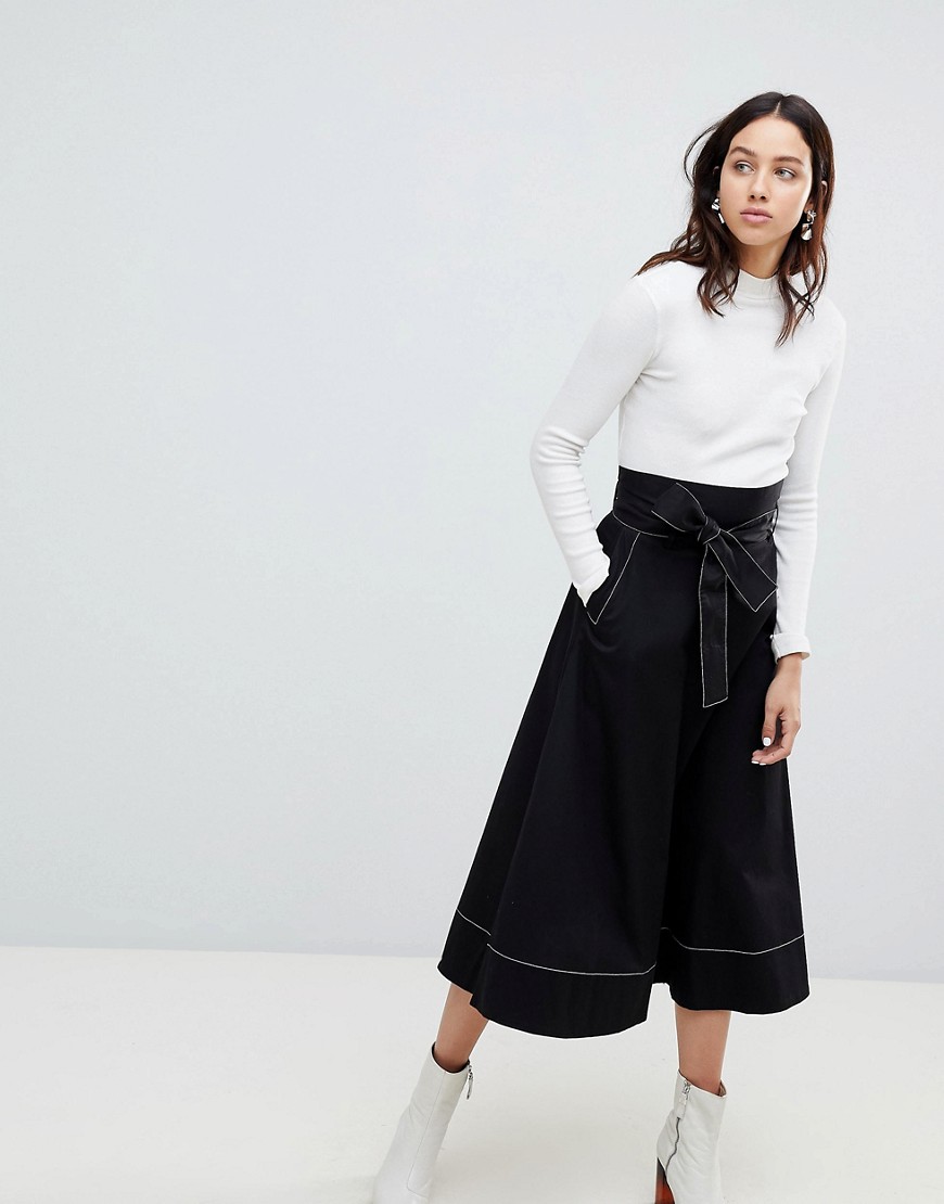 Kowtow Audition Midi Skirt with Contrast Stitching in Organic Cotton
