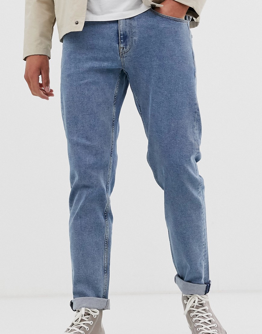 Asos Design Stretch Tapered Jeans In Retro Mid Wash Blue-blues