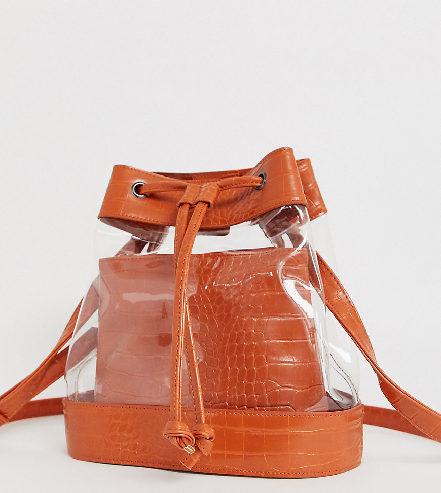 My Accessories London Exclusive panelled clear & mock croc drawstring bucket bag