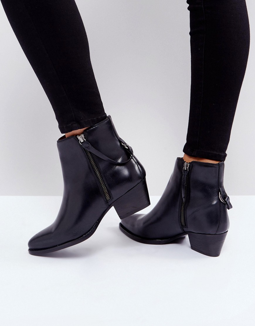 Hudson London Larry Black Leather Ankle Boots - Black leather