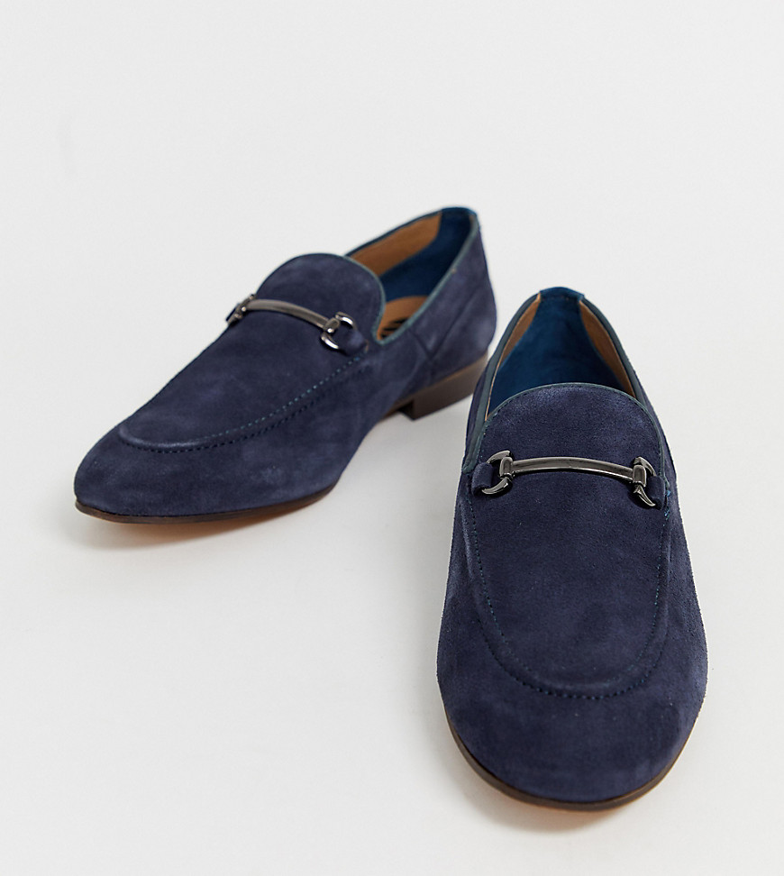 H by Hudson Wide Fit Banchory bar loafers in navy suede