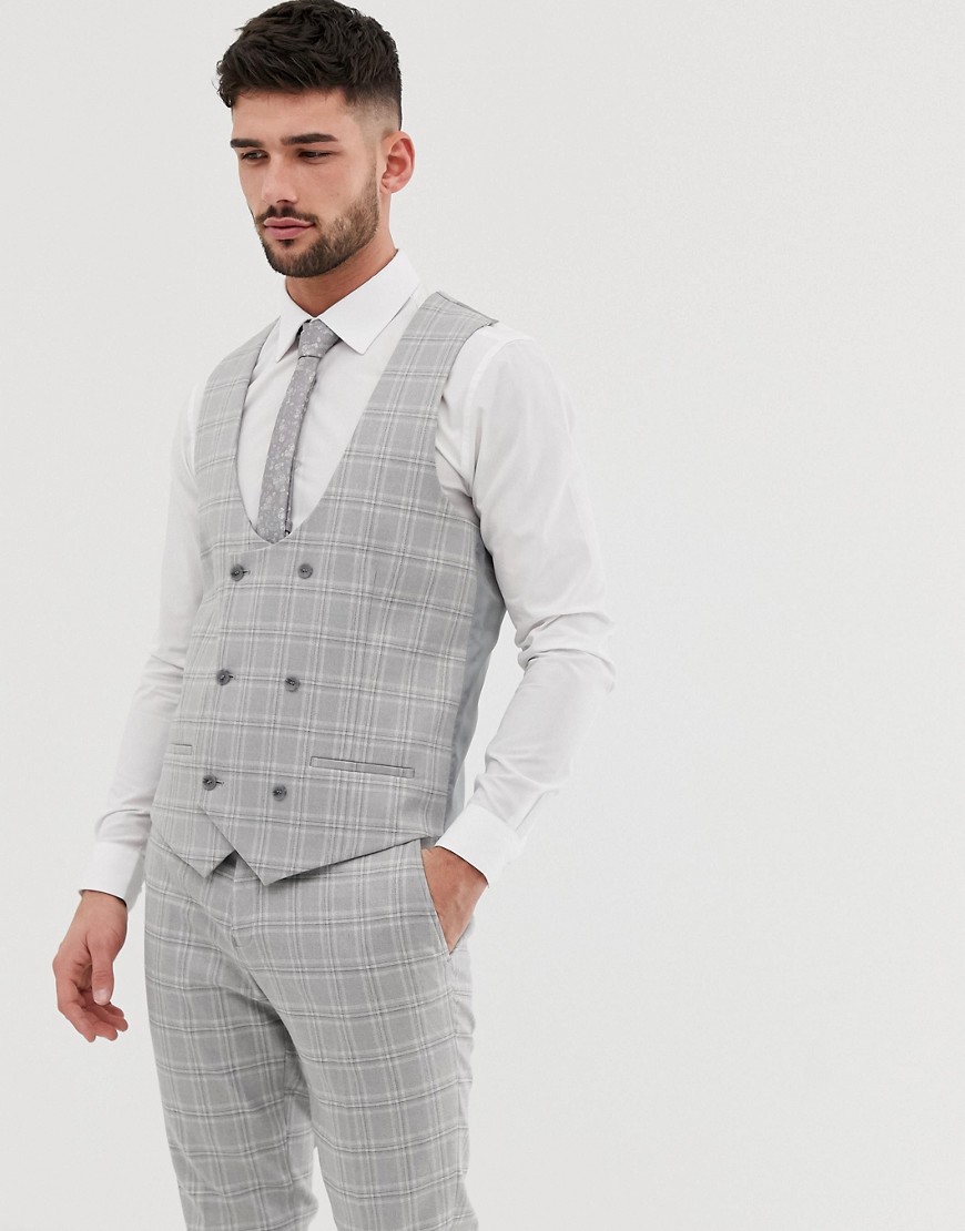River Island wedding skinny suit waistcoat in grey check