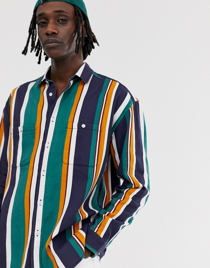 ASOS DESIGN 90s oversized stripe shirt in green