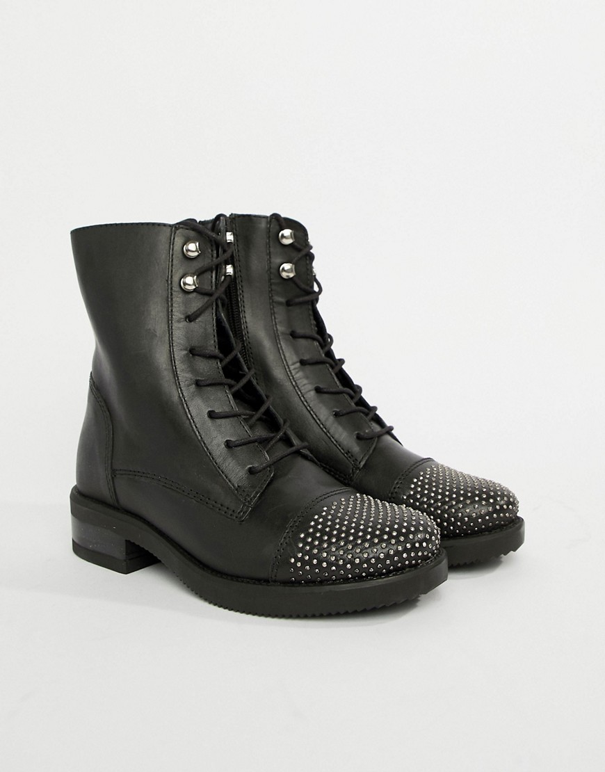 Aldo leather lace up flat ankle boots