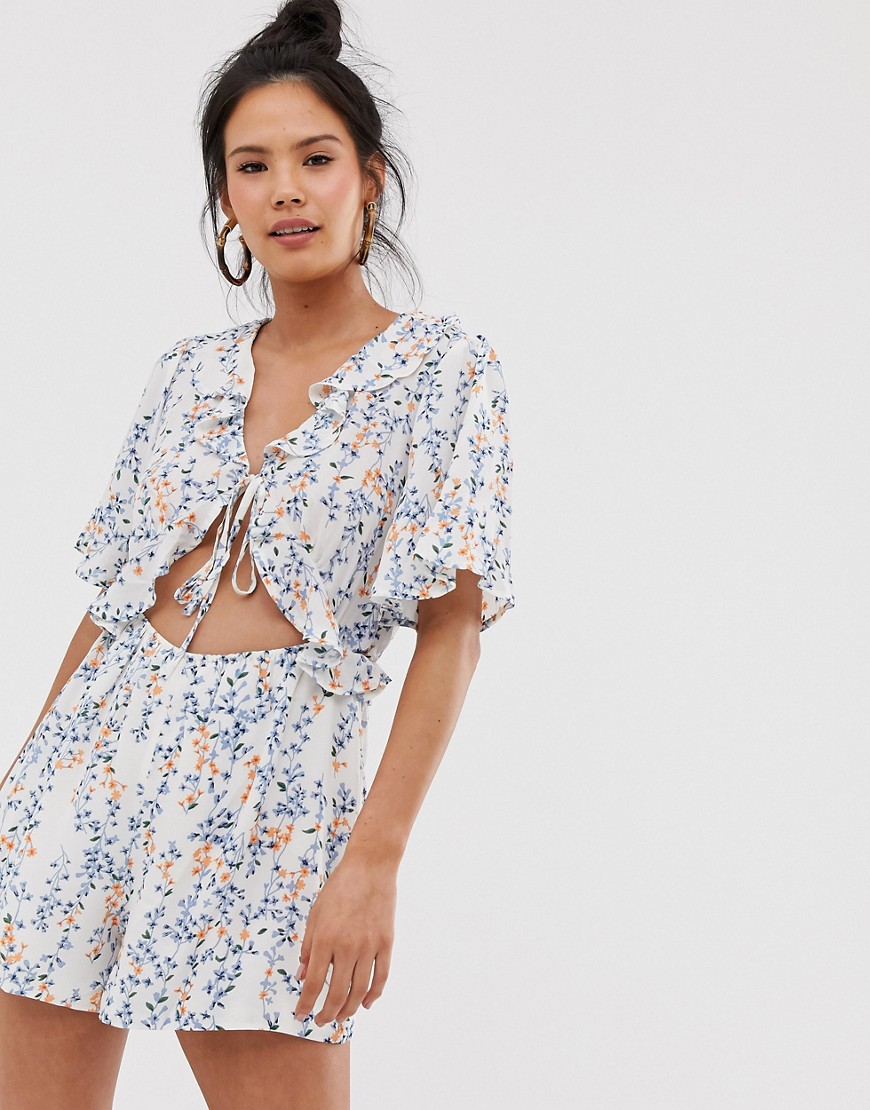 Moon River ditsy floral print ruffle playsuit