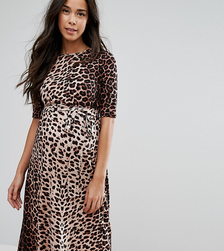 Платье миди с леопардовым принтом ASOS Maternity PETITE - Мульти 