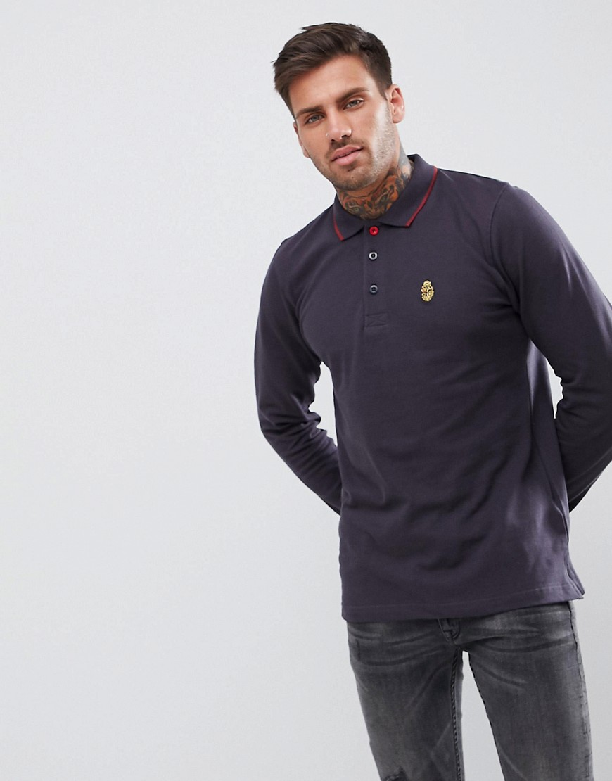Luke Sport Longmead Long Sleeve Polo Shirt In Charcoal - Charcoal