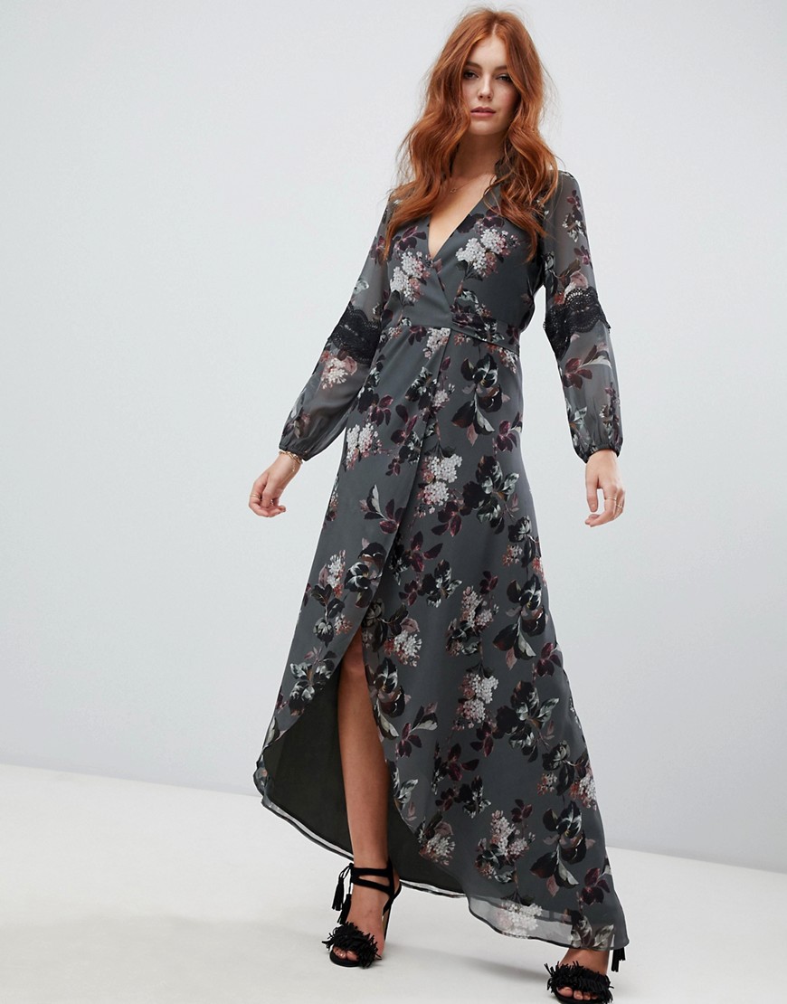 Hope & Ivy long sleeve wrap front maxi dress in floral print