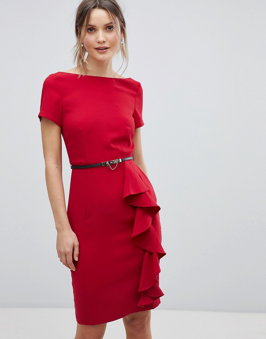 Paper Dolls short sleeve dress with frill detail - Tomato red