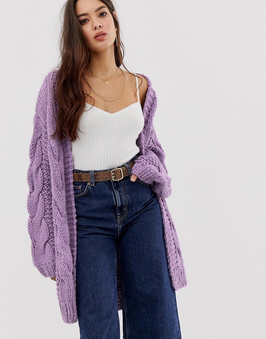 Moon River mixed cable knit cardigan