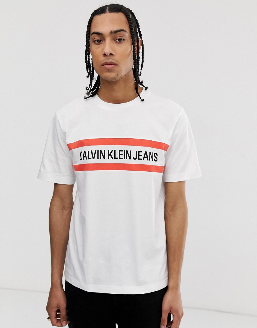 Calvin Klein Jeans institutional stripe logo t-shirt in white