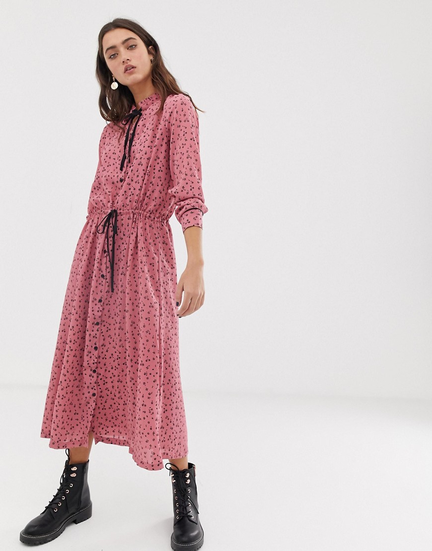 Only ditsy floral tie neck maxi dress