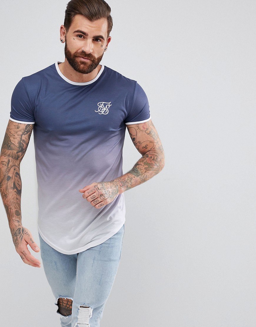 SikSilk Muscle Ringer T-Shirt In Navy Fade - Navy