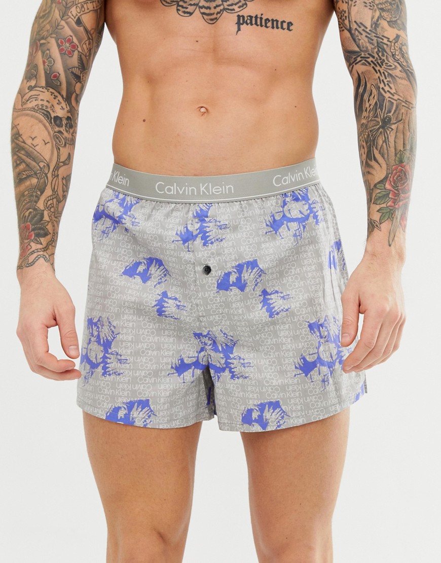 Calvin Klein stamp logo slim fit woven boxers in grey