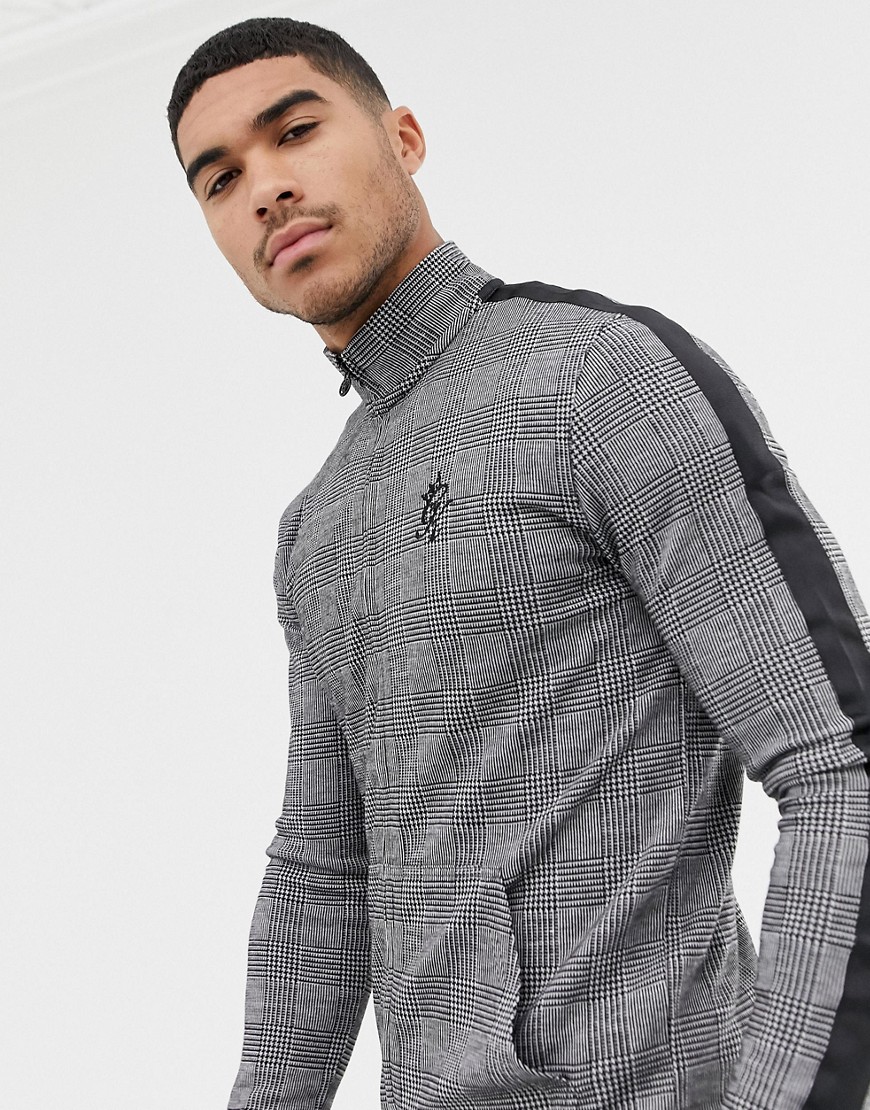 Gym King muscle track top in check with side stripes