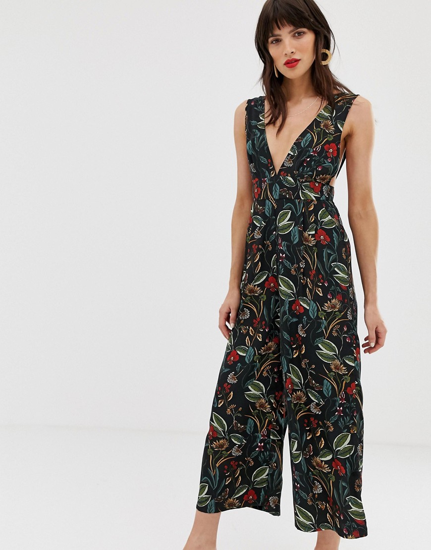Neon Rose pinafore jumpsuit in botanical floral