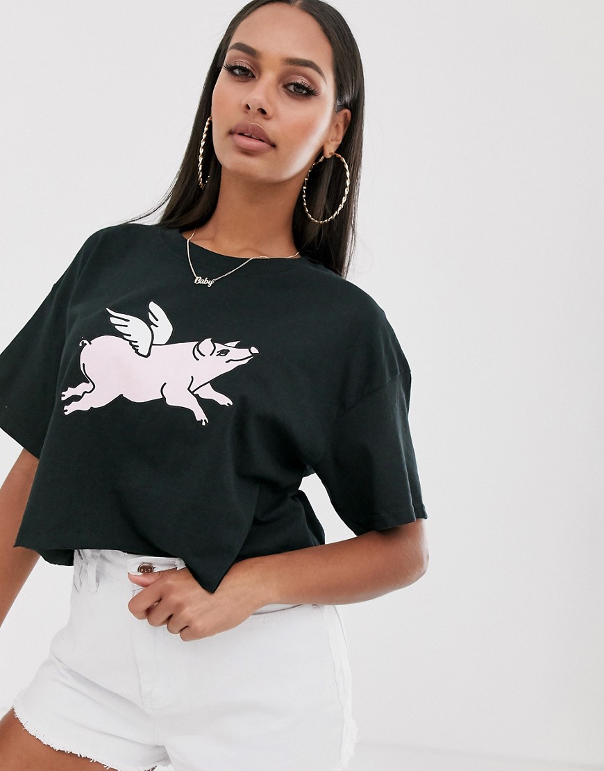New Love Club flying pig graphic cropped t-shirt