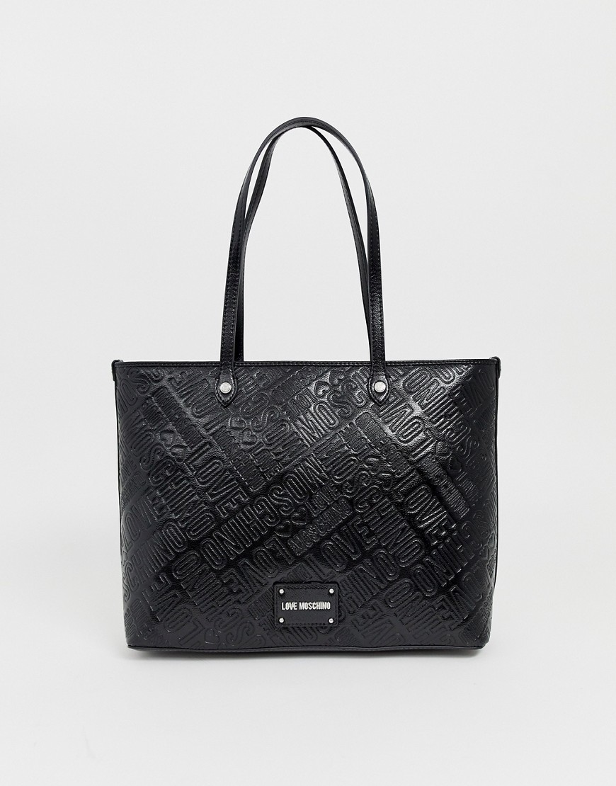 Love Moschino embossed tote bag in black