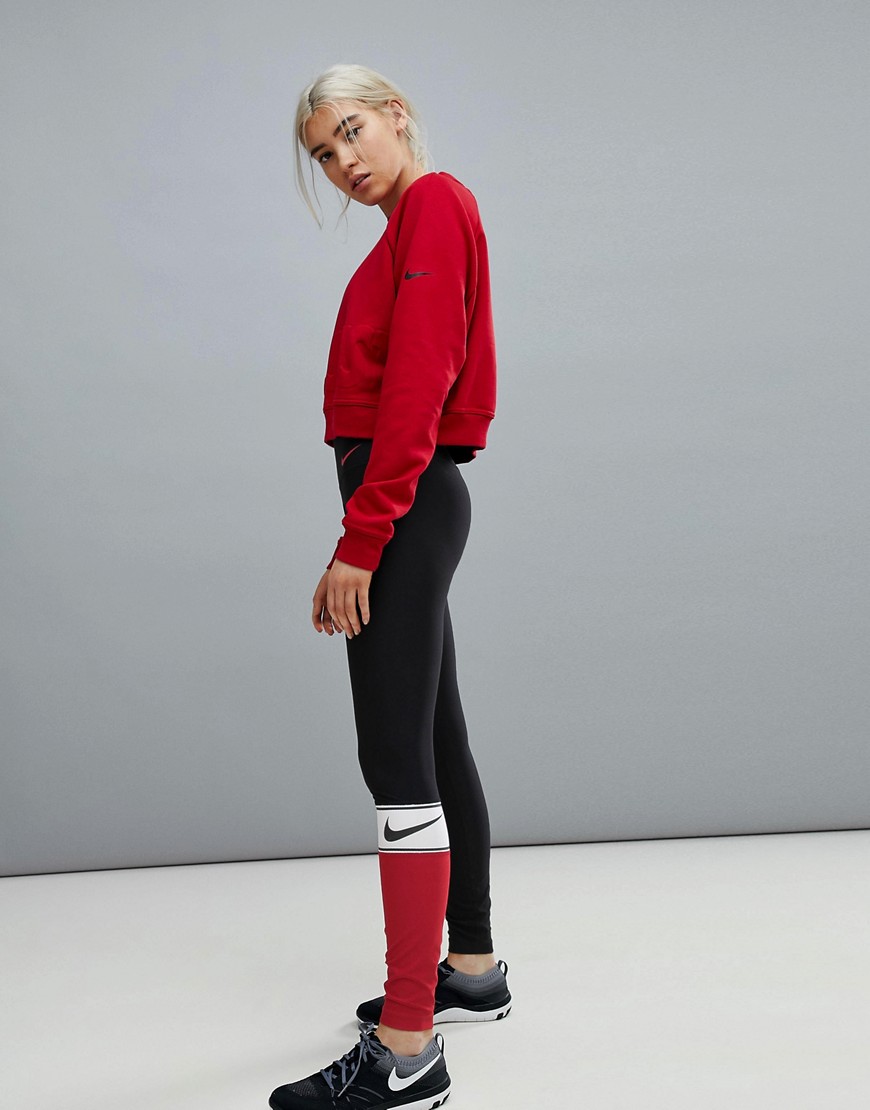 Nike Training Colourblock Legging In Red - Black/white