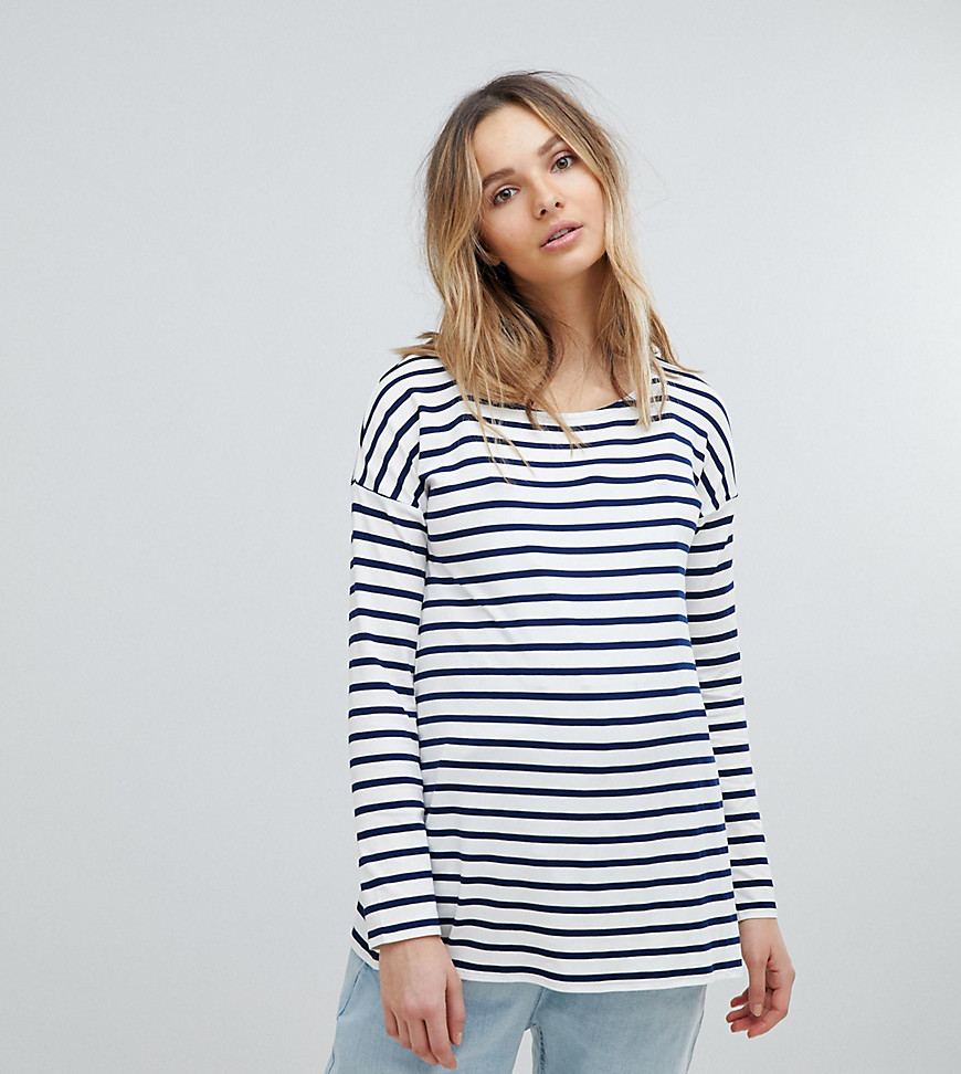 Isabella Oliver Relaxed Stripe Long Sleeve T-Shirt - Navy/white