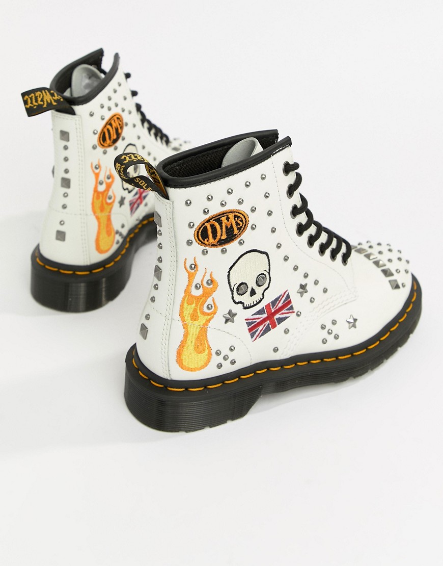 Dr Martens 1460 White Leather Rockabilly Flat Ankle Boots